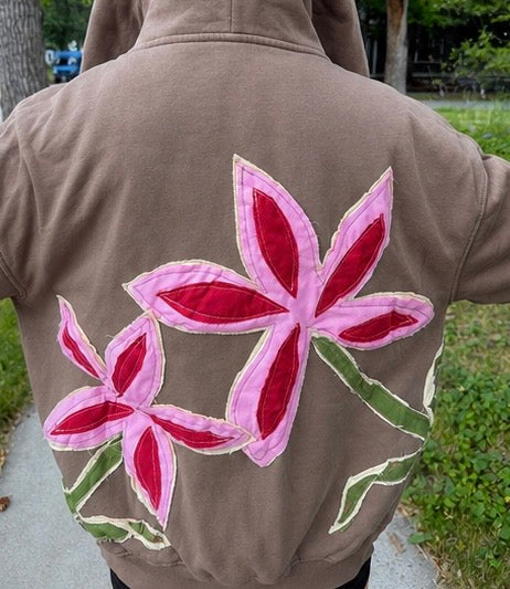 Pink Lily Patchwork Zip-Up Hoodie