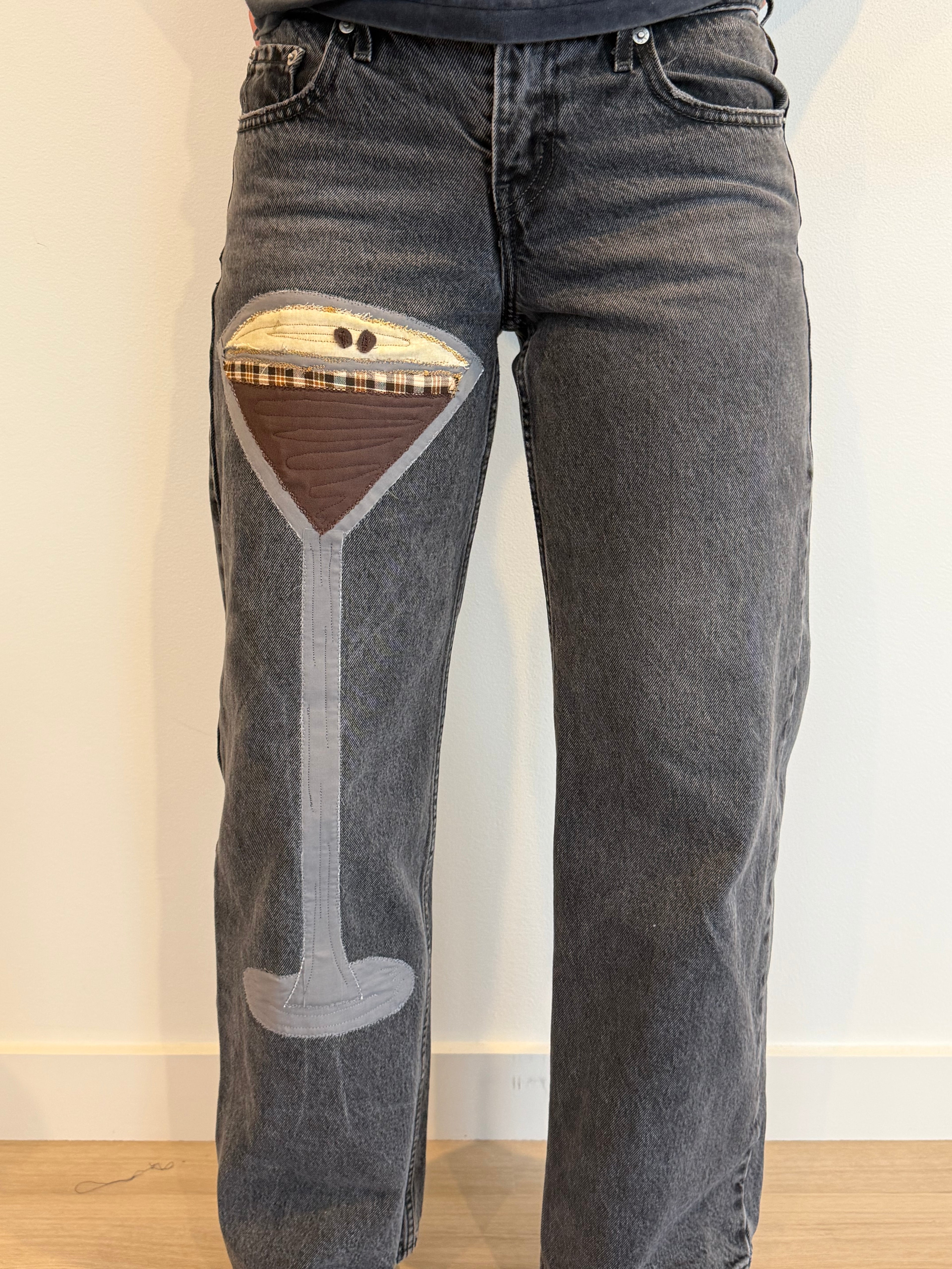 Levi 26 Straight Leg Handmade Espresso Martini Patchwork Jeans
