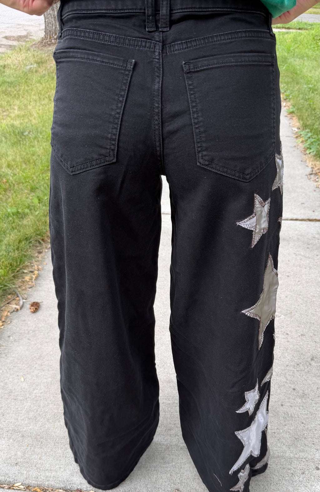 Silver Star Patchwork Wide Leg Jeans- Size 8