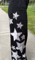 Silver Star Patchwork Wide Leg Jeans- Size 8