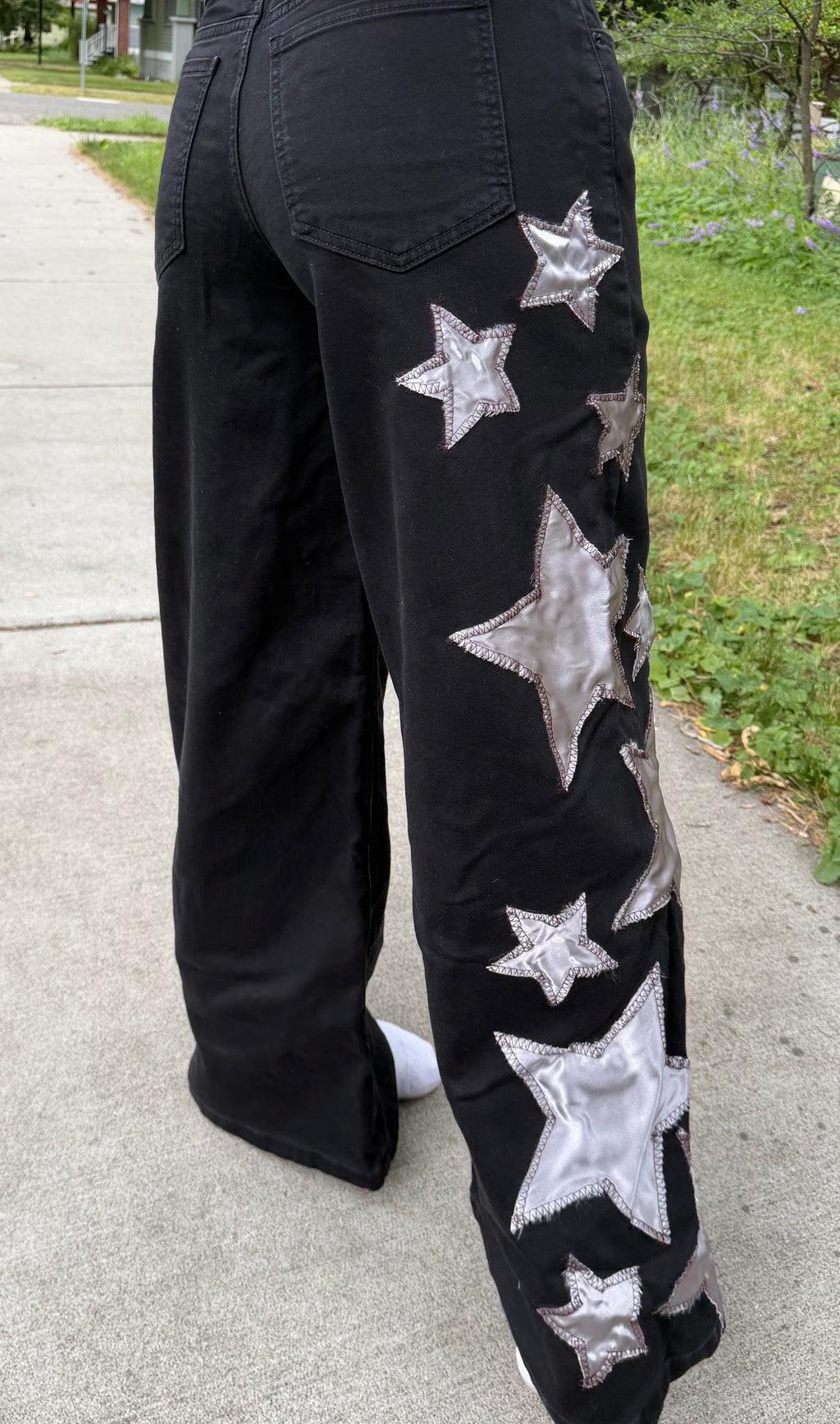 Silver Star Patchwork Wide Leg Jeans- Size 8